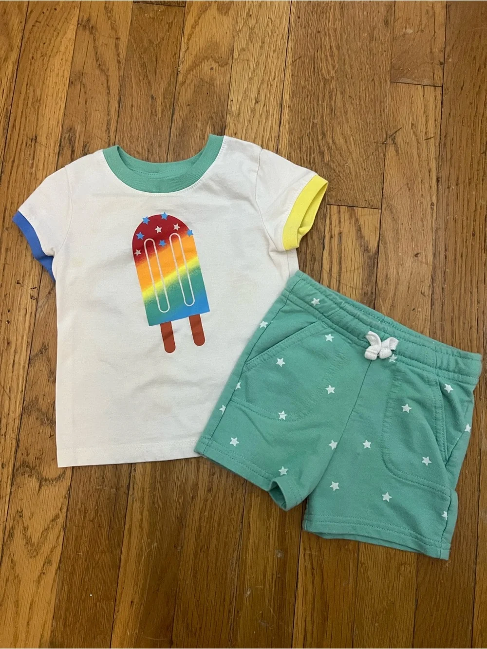 Cat & Jack 12m Rainbow Popsicle Tee and Mint Star Shorts Set
